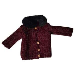 2X HOST PICK 😊 Vtg Dog Sweater Buttons Black Collar Warm Knit Dark Burgundy XS